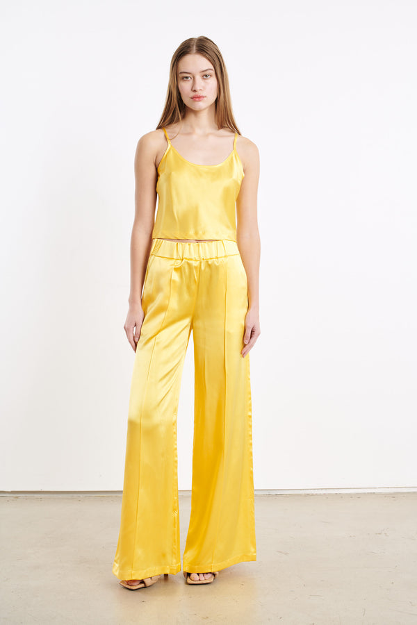 Sprwmn Yellow Silk Wide Leg Pintuck Pants