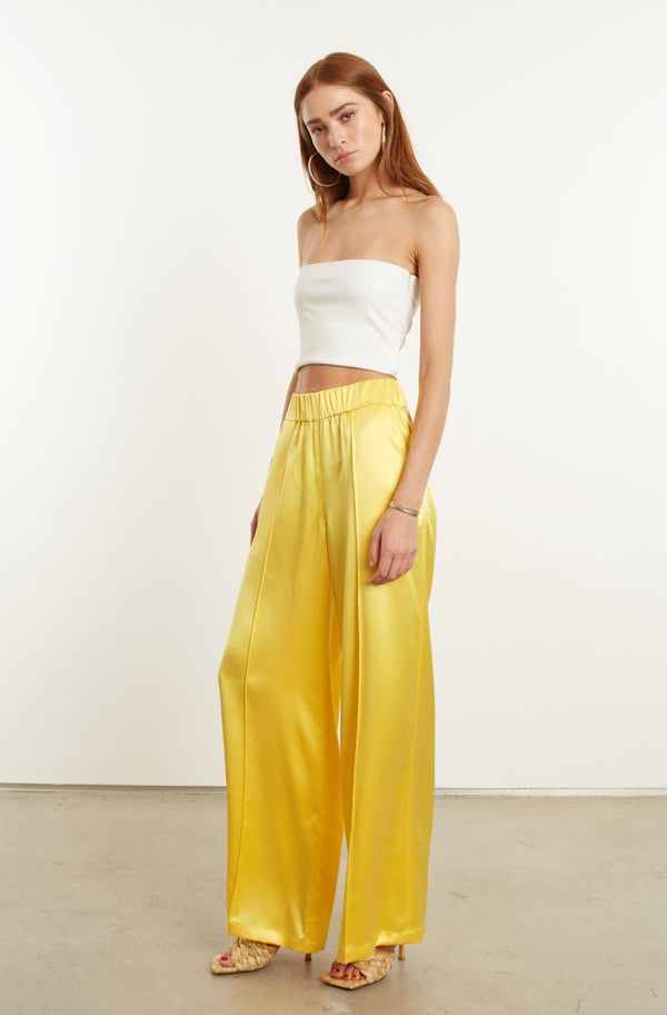 Sprwmn Yellow Silk Wide Leg Pintuck Pants