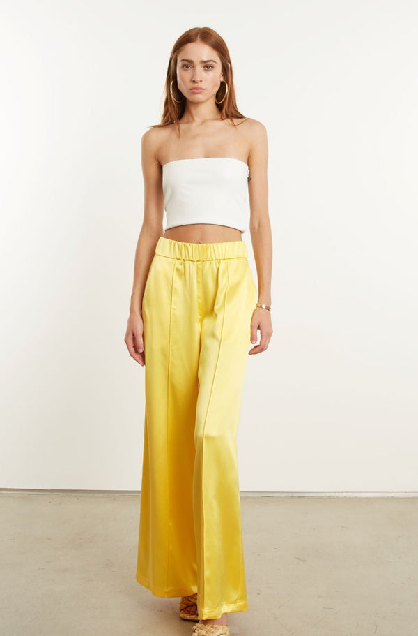 Sprwmn Yellow Silk Wide Leg Pintuck Pants
