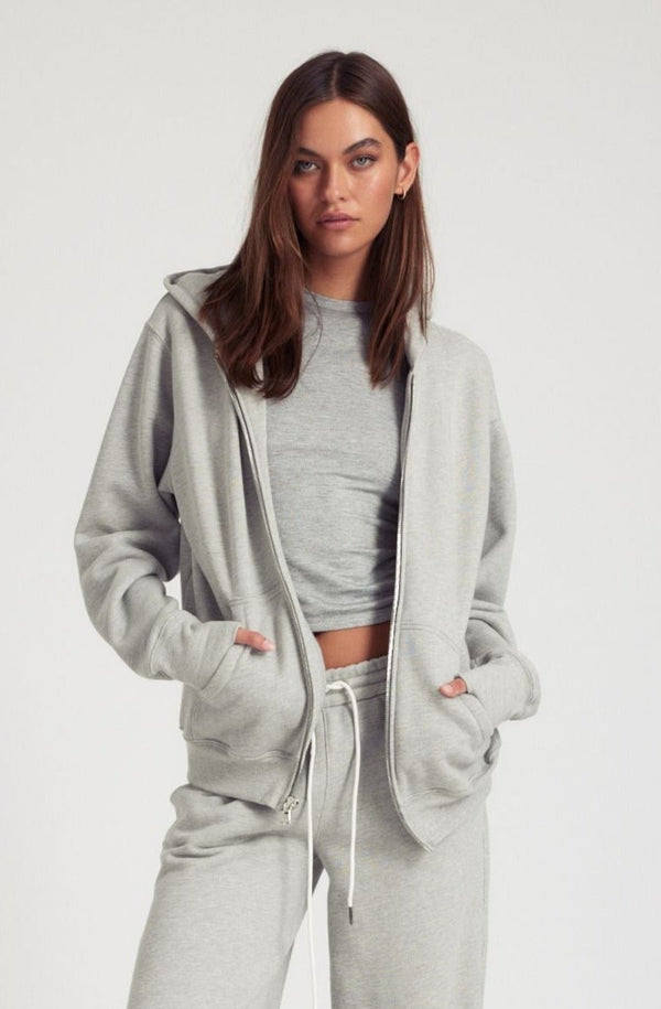 sprwmn Zip Up Hoodie Heather Grey