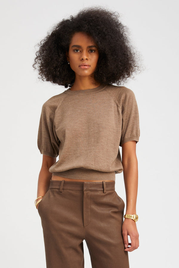sprwmn Truffle Cashmere Short Sleeve Raglan Sweater TRUFFLE