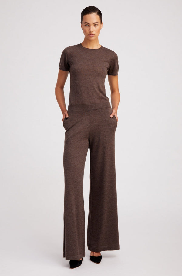 sprwmn Ultra Fine Cashmere Wide Leg Pants Heather Brown
