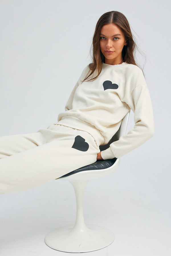 Sprwmn Vintage White Heart Sweatshirt Vintage White