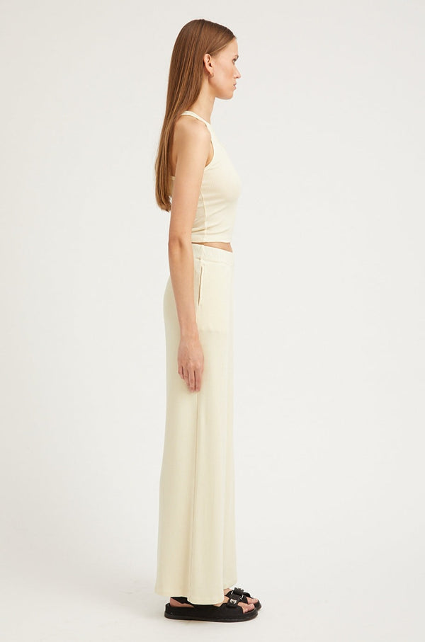 Sprwmn Vintage White Rib Wide Leg Pants Vintage White