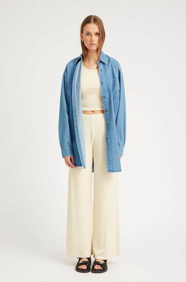 Sprwmn Vintage White Rib Wide Leg Pants Vintage White