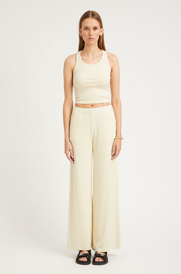 sprwmn Vintage White Rib Wide Leg Pants Vintage White