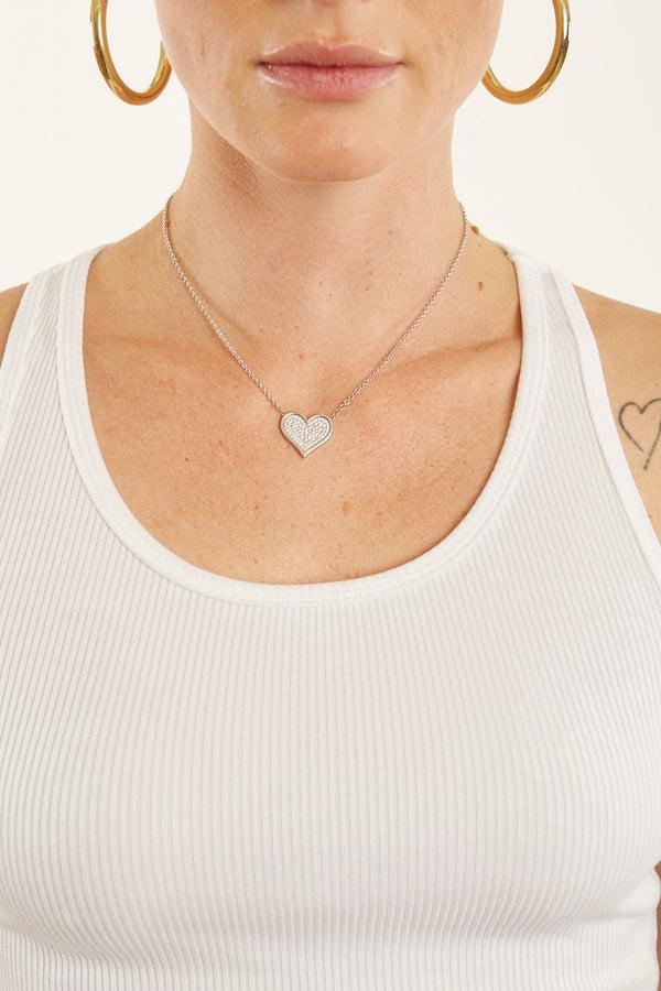 Sprwmn White Gold Large Diamond Pave Heart Necklace