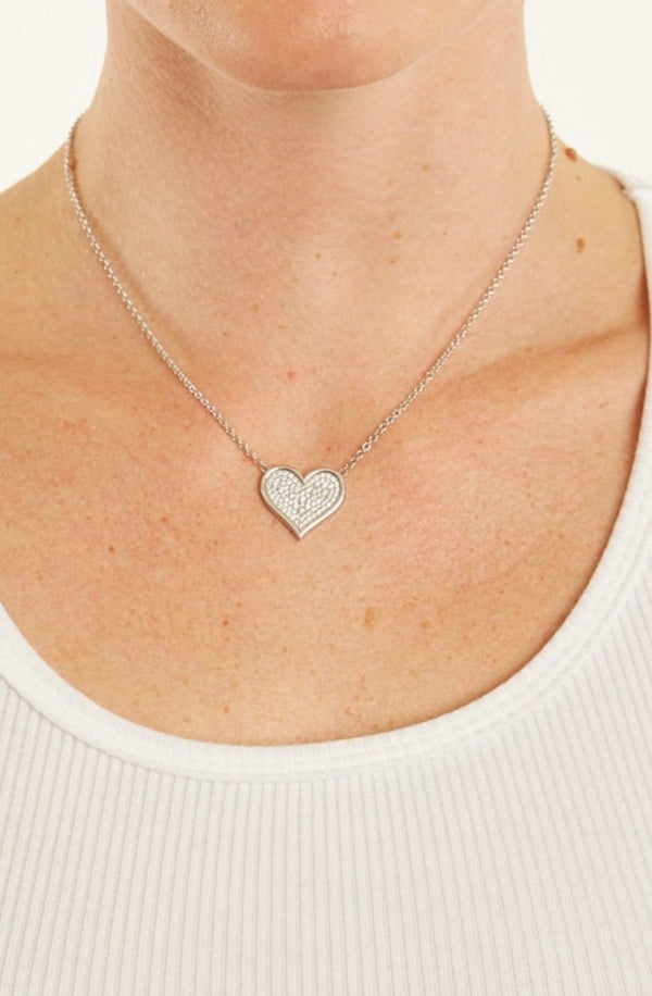 sprwmn White Gold Large Diamond Pave Heart Necklace
