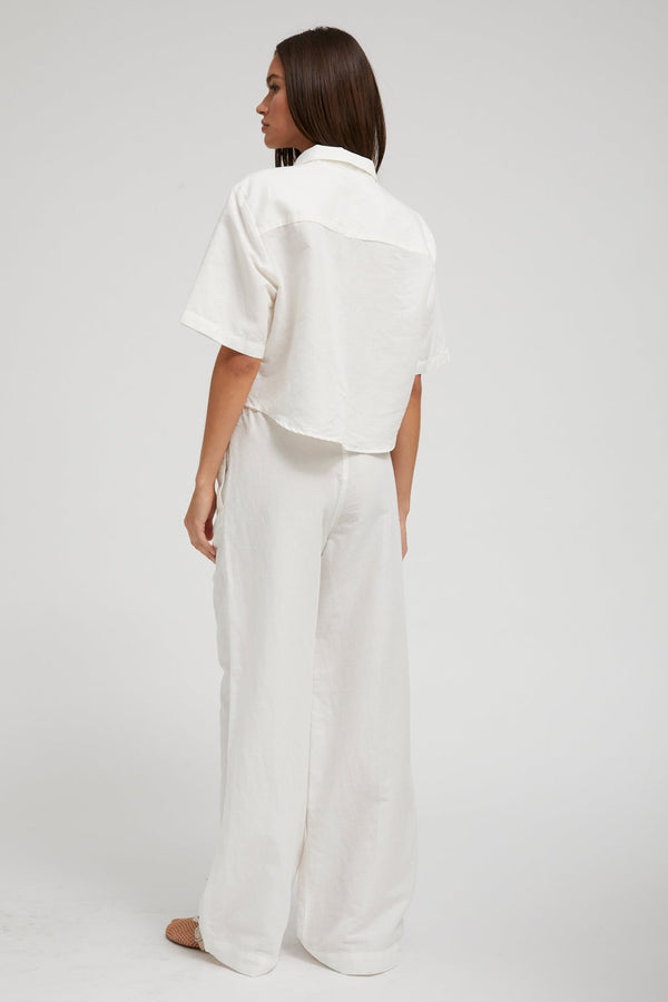 Sprwmn White Linen Cropped Oversized Henley Shirt White