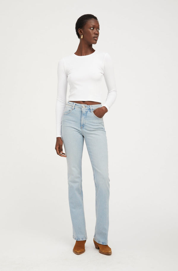 Sprwmn White Rib Cropped Long Sleeve Baby Tee White