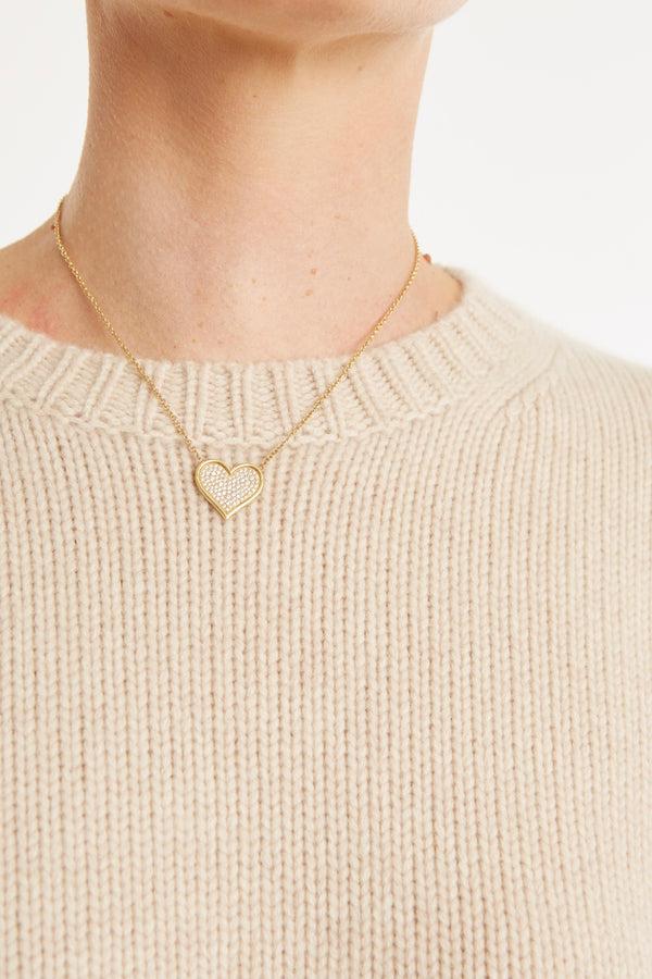 Sprwmn Yellow Gold Large Diamond Pave Heart Necklace