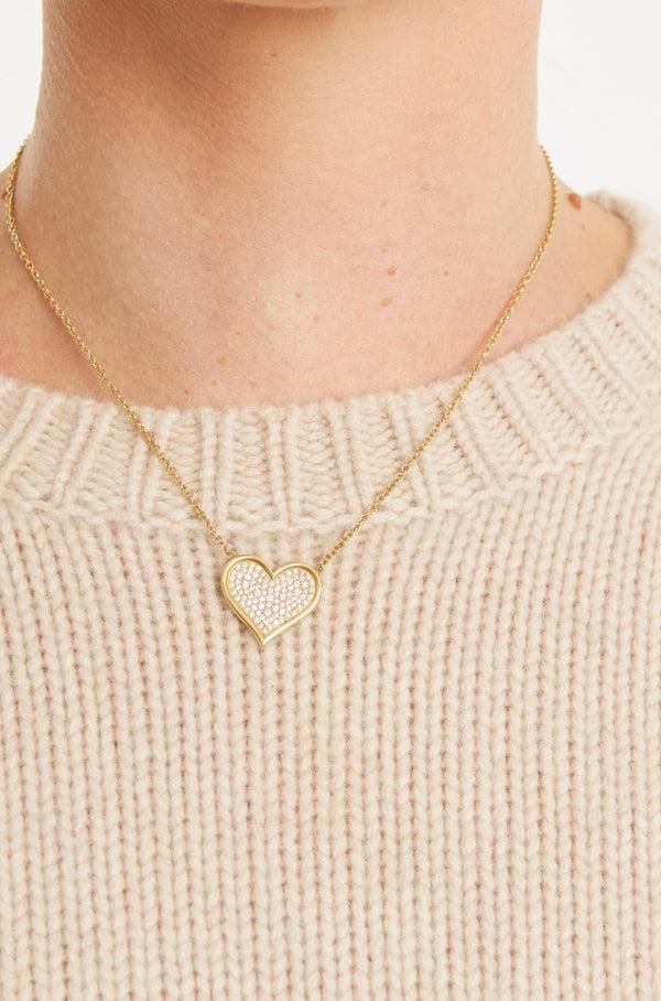 sprwmn Yellow Gold Large Diamond Pave Heart Necklace