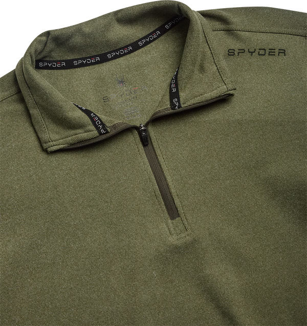 Spyder Mens Brushed Vertical Stripe Quarter Zip - Olive