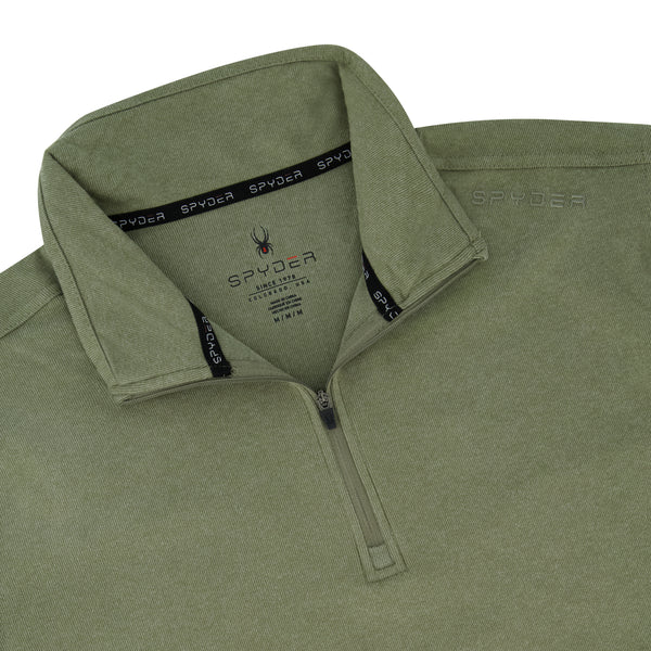 Spyder Mens Brushed Vertical Stripe Quarter Zip - Olive