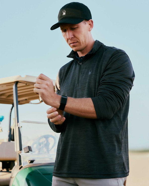 Spyder Mens Long Sleeve Honeycomb Quarter Zip - Heather Black