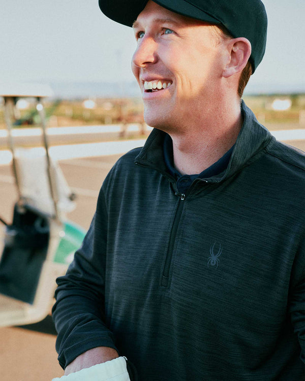 Spyder Mens Long Sleeve Honeycomb Quarter Zip - Heather Black