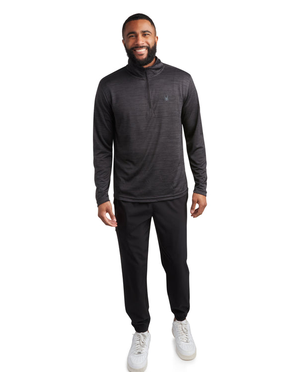 spyder Mens Long Sleeve Honeycomb Quarter Zip - Heather Black