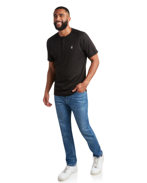 Spyder Mens Short Sleeve Henley - Black