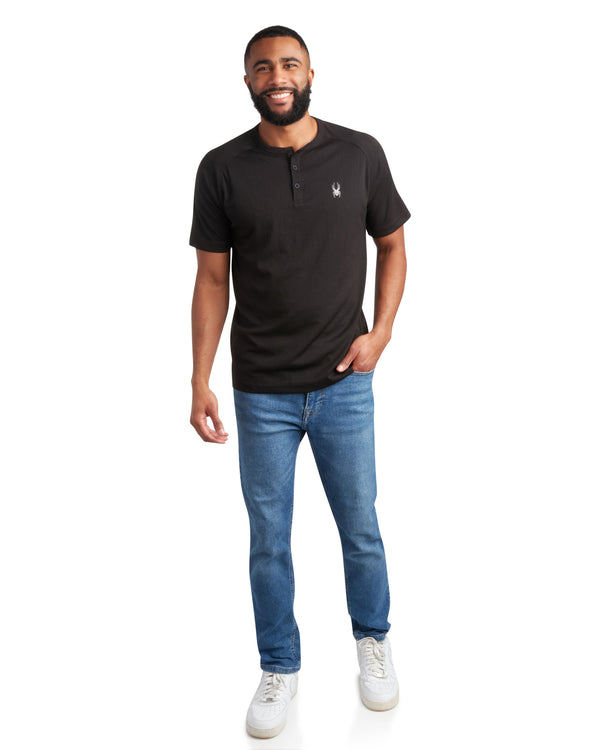 spyder Mens Short Sleeve Henley - Black