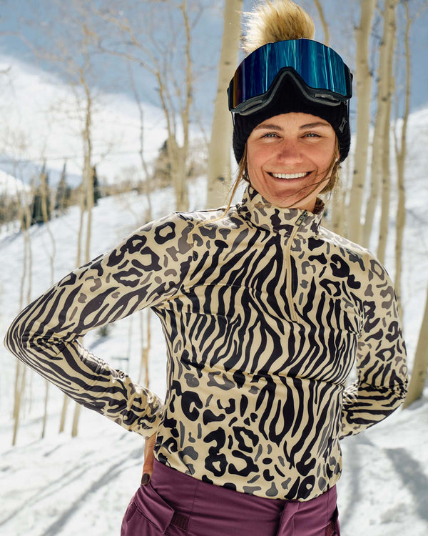 Spyder Womens Vivid Half Zip T-Neck - Animal Print