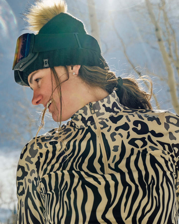 Spyder Womens Vivid Half Zip T-Neck - Animal Print