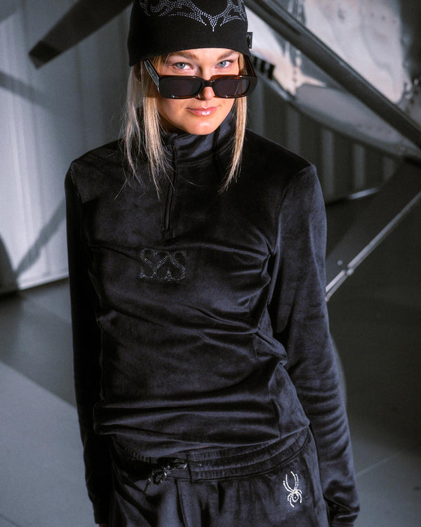 Spyder Womens Society Shimmer Bug Zip T-Neck - Society Black