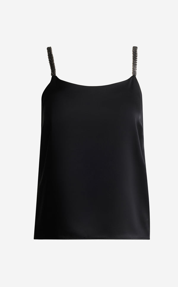 St. John Alice Cami In Liquid Satin With Rhinestone Straps BK00