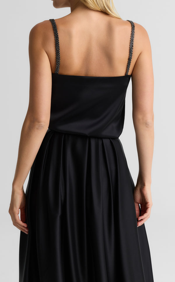 St. John Alice Cami In Liquid Satin With Rhinestone Straps BK00