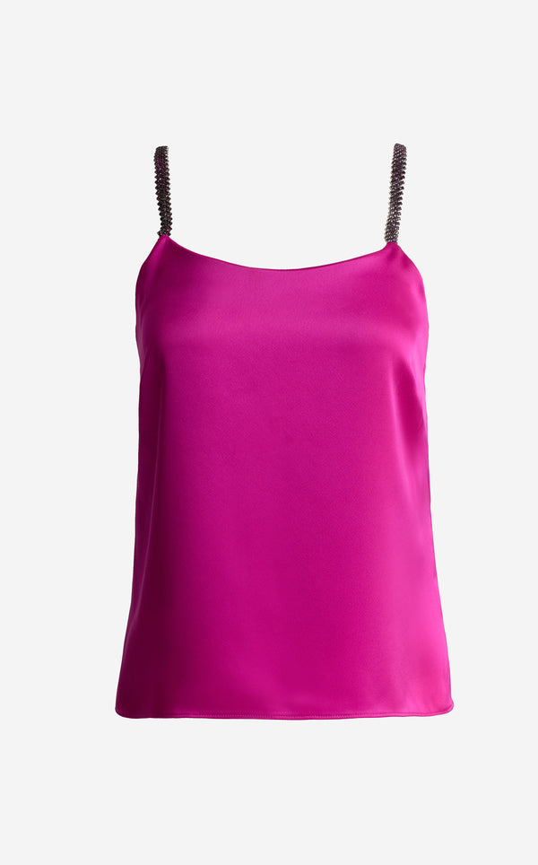 St. John Alice Cami In Liquid Satin With Rhinestone Straps HTPK