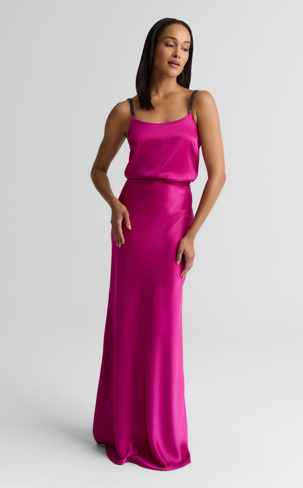 St. John Alice Cami In Liquid Satin With Rhinestone Straps HTPK