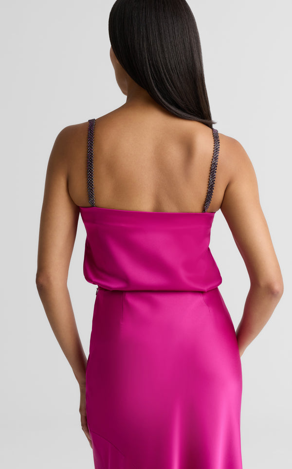 St. John Alice Cami In Liquid Satin With Rhinestone Straps HTPK