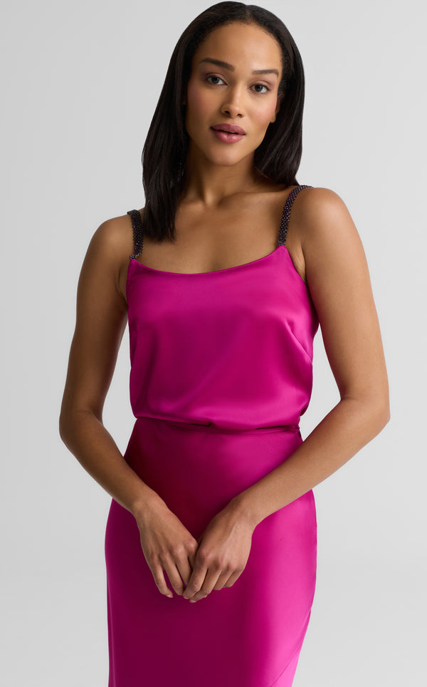 st. john Alice Cami In Liquid Satin With Rhinestone Straps HTPK