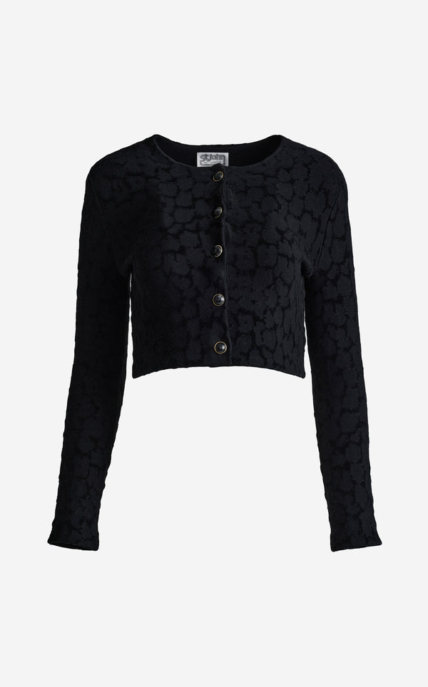 St. John Amber Cardigan In Velvet Leopard Jacquard BKMU