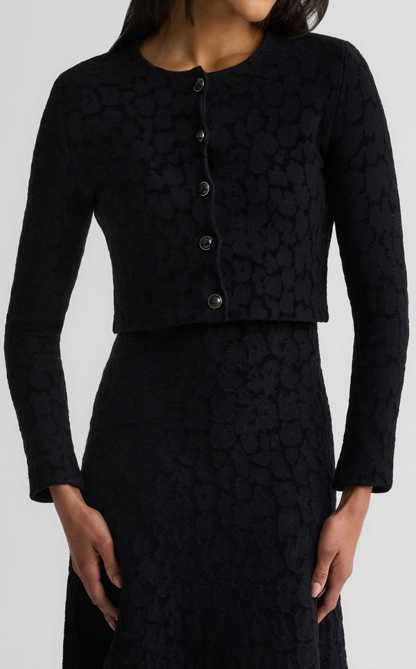 St. John Amber Cardigan In Velvet Leopard Jacquard BKMU