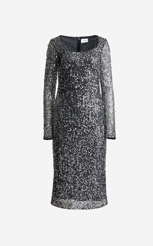 St. John Ariana Dress In Paillette Embellished Mesh BKSV