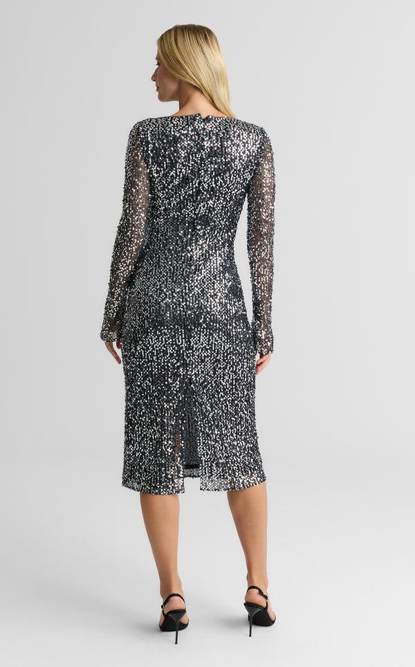 St. John Ariana Dress In Paillette Embellished Mesh BKSV