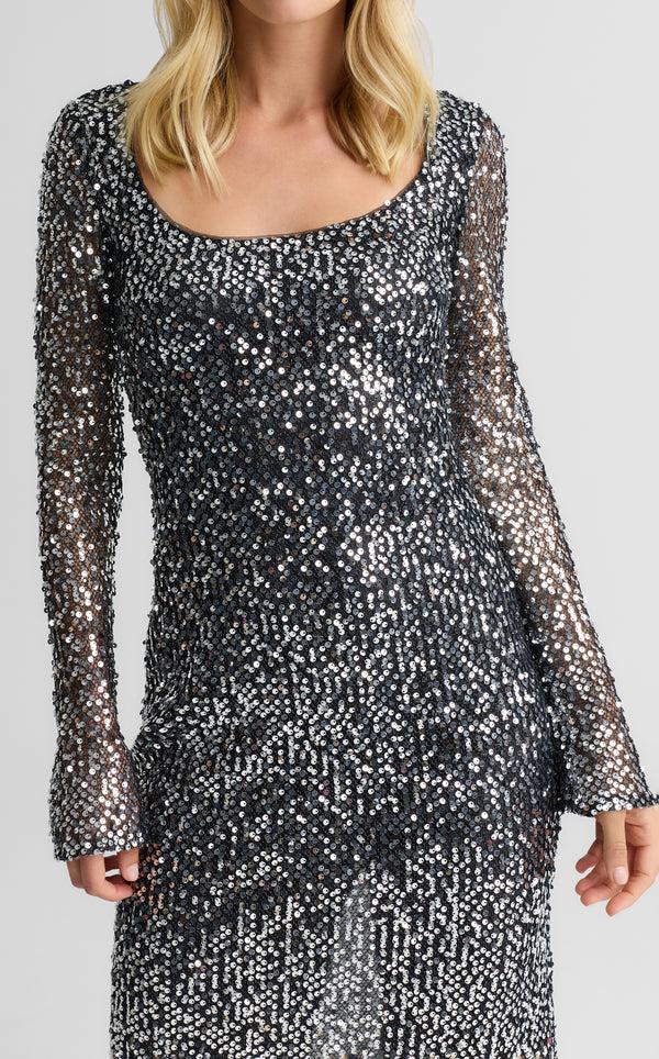 St. John Ariana Dress In Paillette Embellished Mesh BKSV
