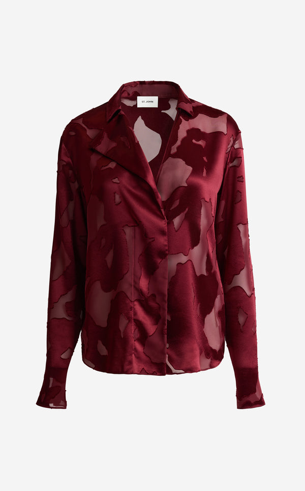 St. John Candace Blouse In Satin Abstract Burnout BORX
