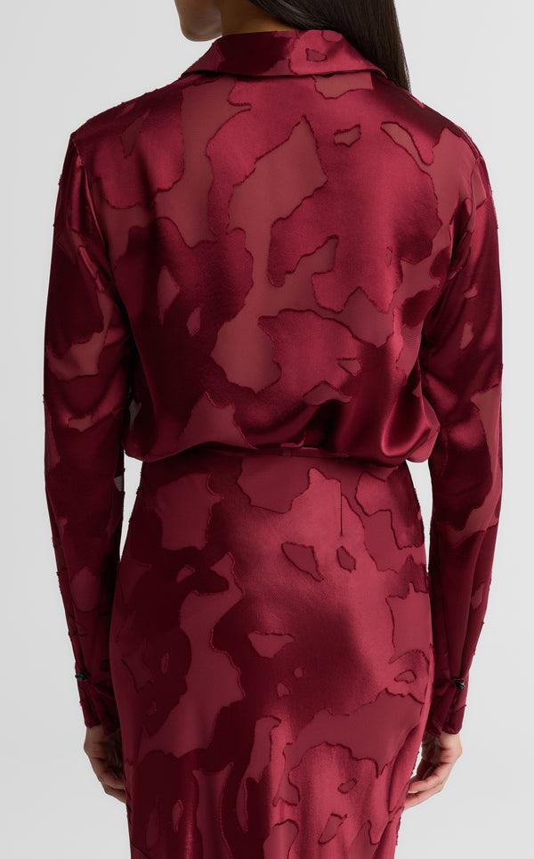 St. John Candace Blouse In Satin Abstract Burnout BORX