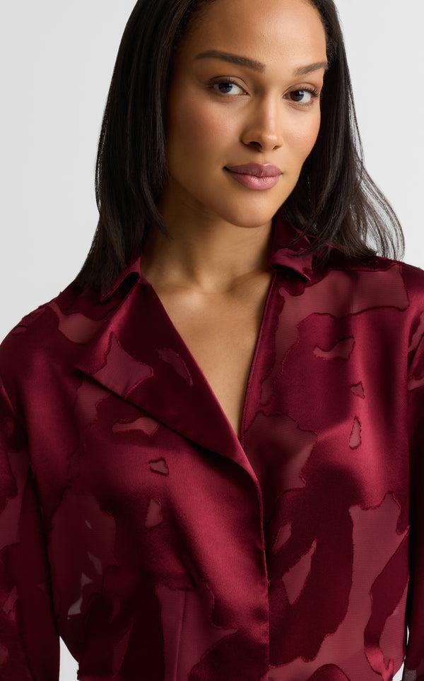 St. John Candace Blouse In Satin Abstract Burnout BORX