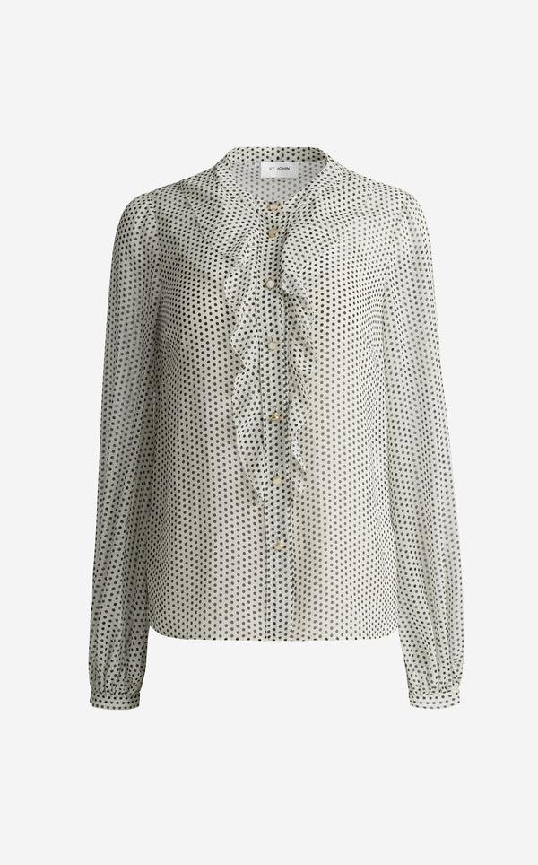 St. John Christelle Blouse In French Dot Printed Silk BWBK