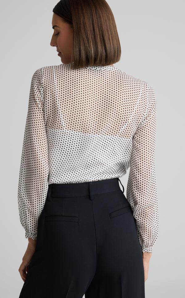 St. John Christelle Blouse In French Dot Printed Silk BWBK