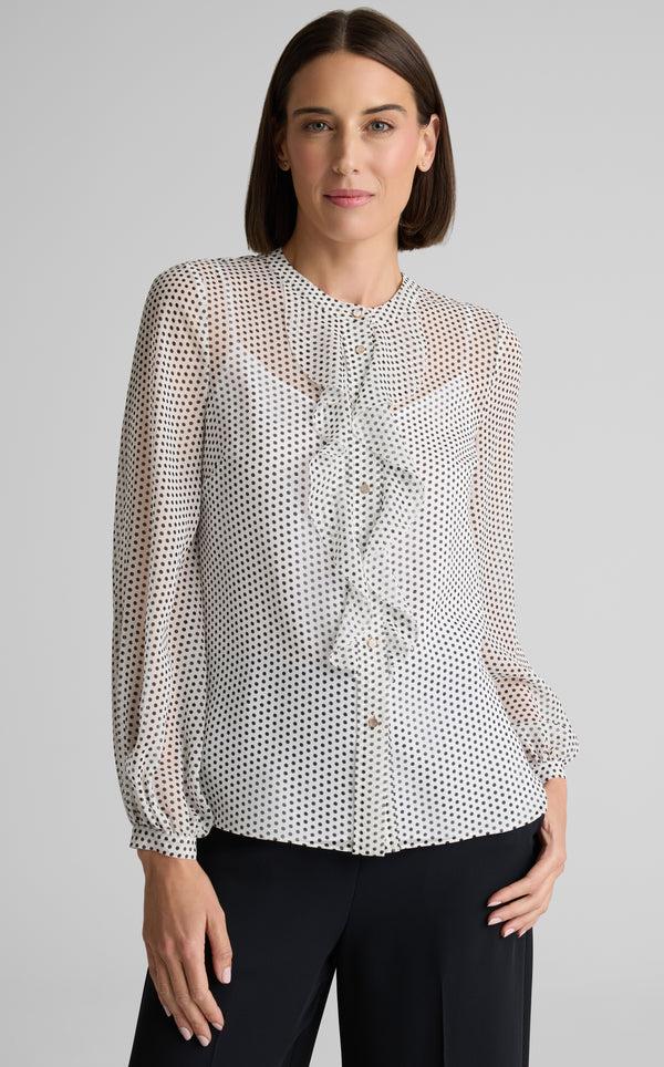 St. John Christelle Blouse In French Dot Printed Silk BWBK