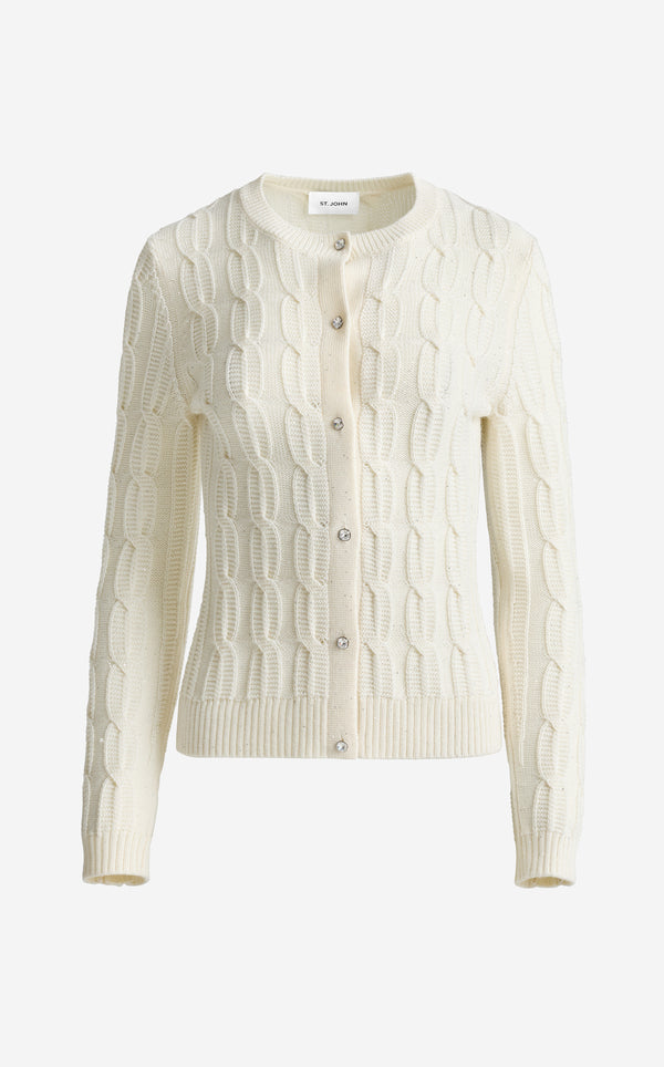 St. John Dawn Cardigan In Merino Blend Cable Knit EC00