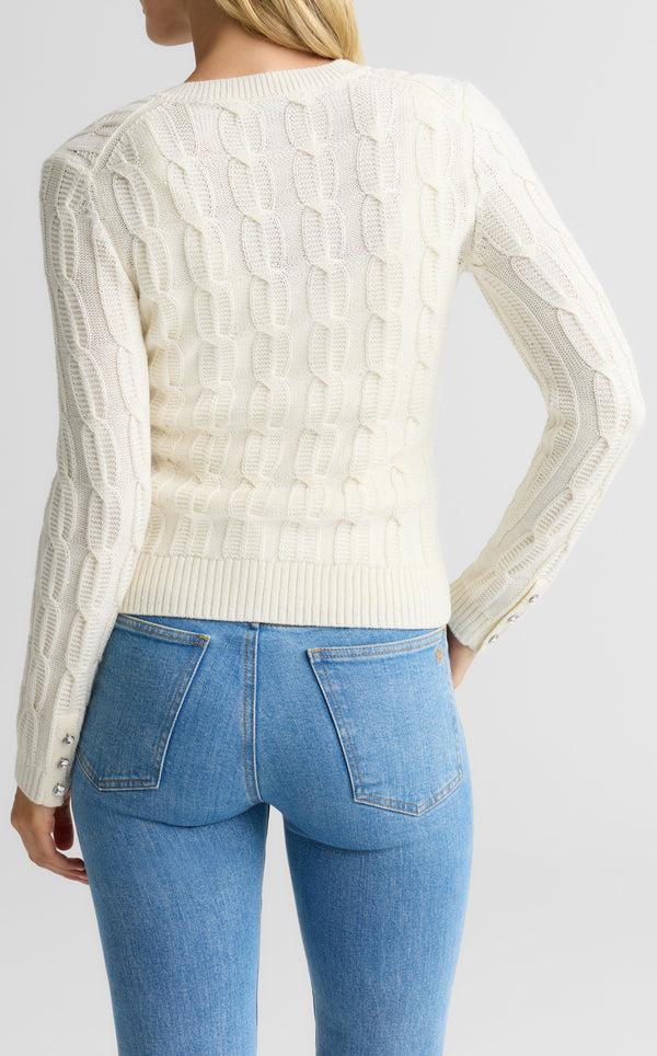St. John Dawn Cardigan In Merino Blend Cable Knit EC00