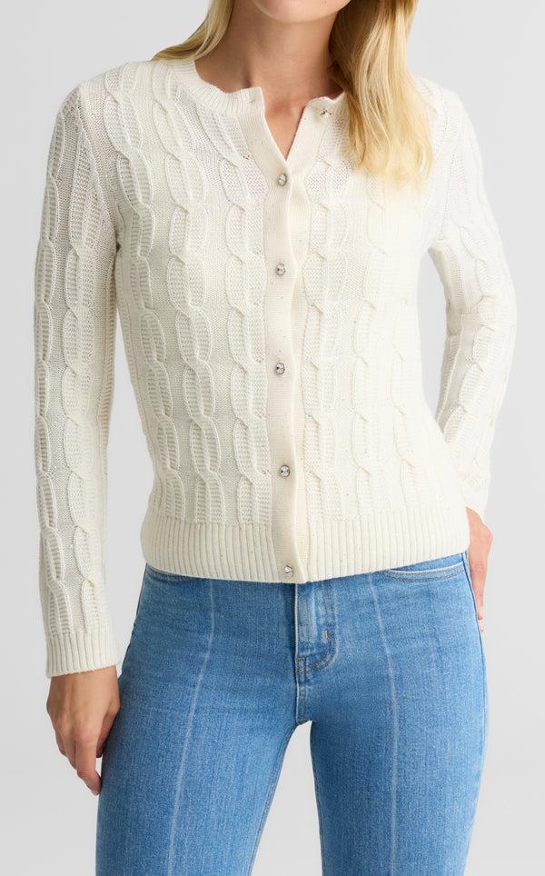 St. John Dawn Cardigan In Merino Blend Cable Knit EC00