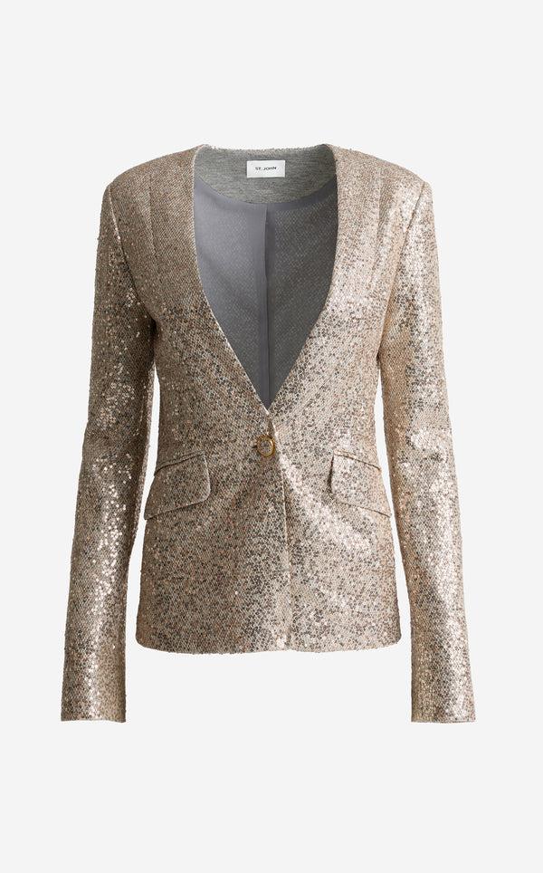 St. John Elvie Collarless Jacket In Soft Tailored Sequin LLRM