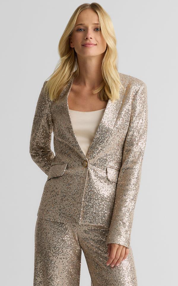 St. John Elvie Collarless Jacket In Soft Tailored Sequin LLRM