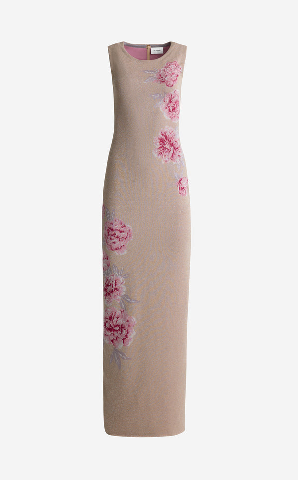 St. John Gianna Gown In Metallic Peony Jacquard Knit PYMT