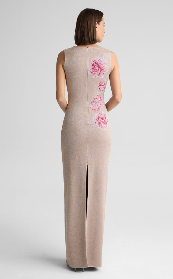 St. John Gianna Gown In Metallic Peony Jacquard Knit PYMT
